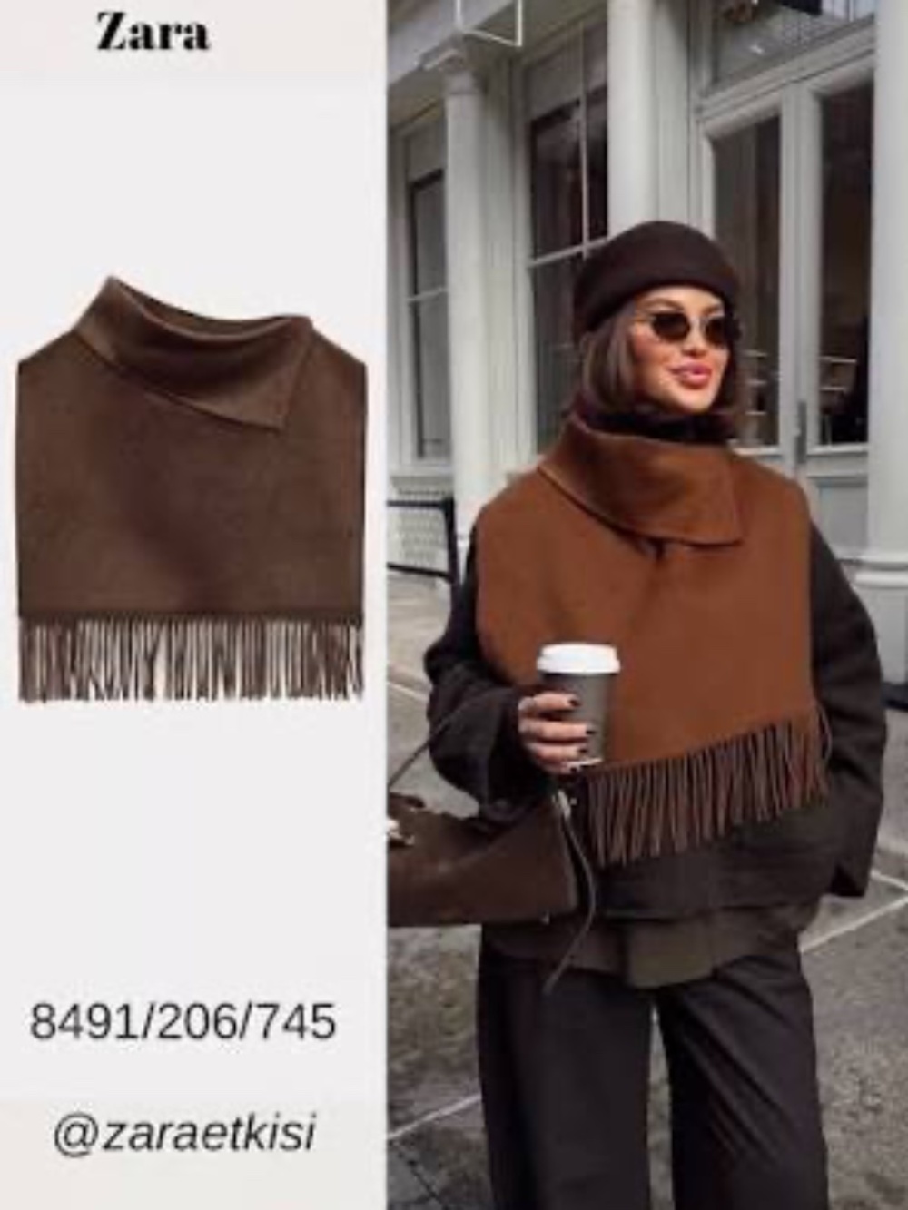 Zara Fringe Wool Short Cape NWT